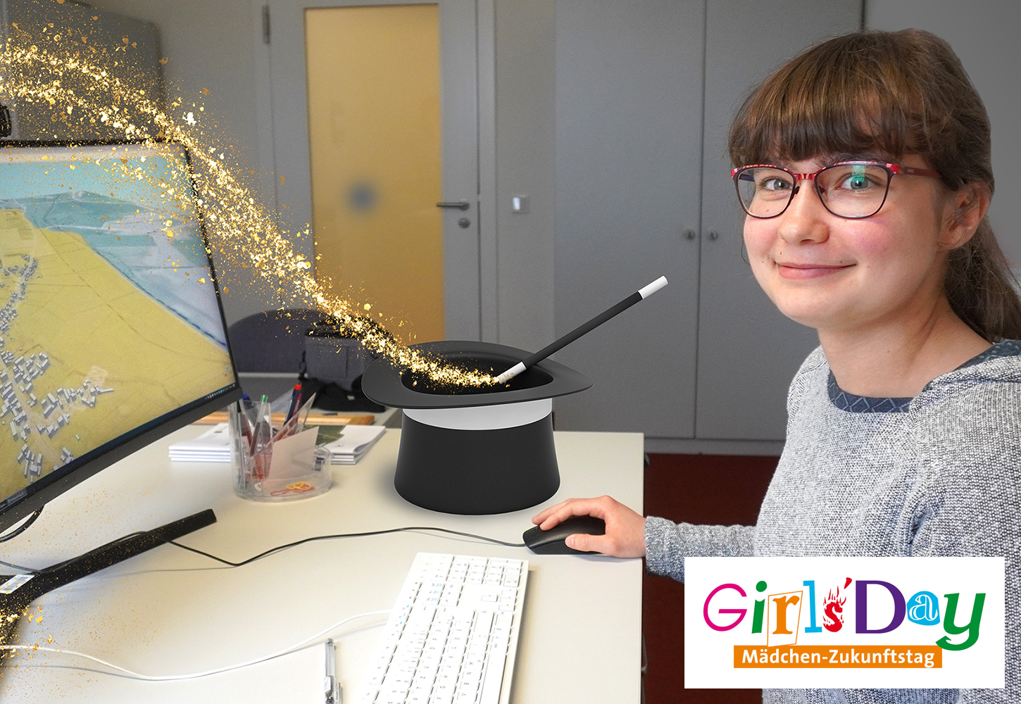 Geomatikerin am Rechner - Girls Day im GeoSN