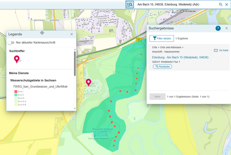 Geoportal - Schutzgebiete einblenden und Ort suchen