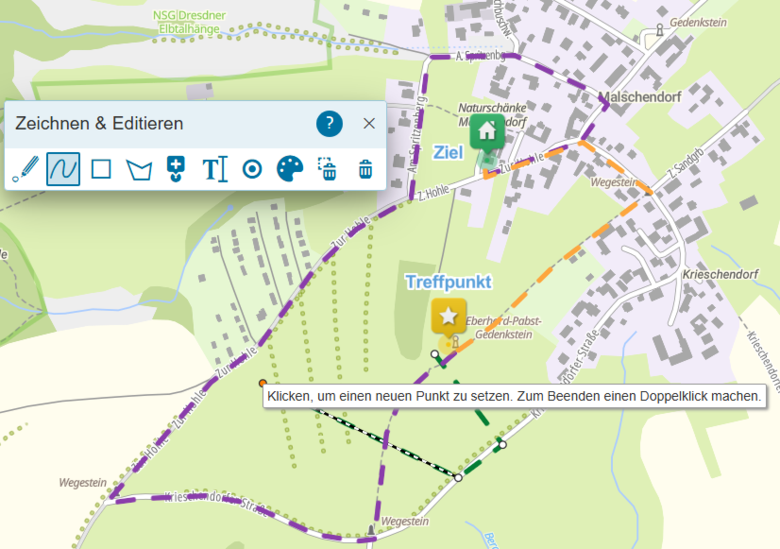 Geoportal - Einzeichnen von Treffpunkten und Wanderrouten