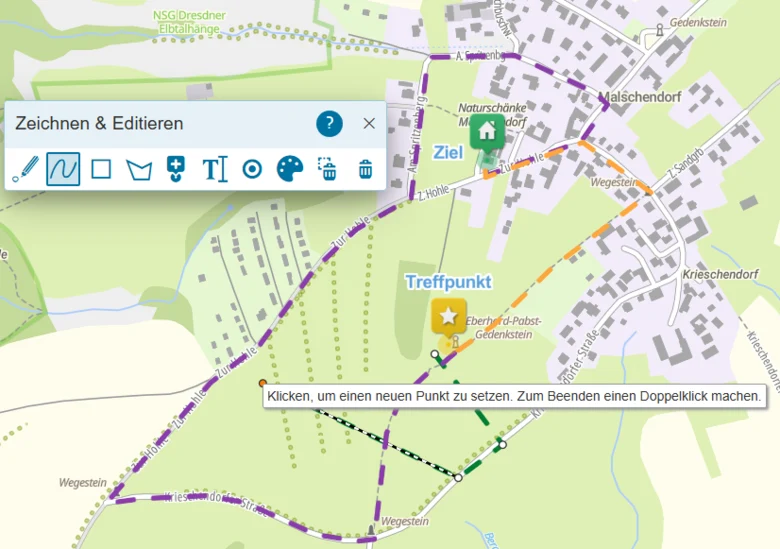 Geoportal - Einzeichnen von Treffpunkten und Wanderrouten