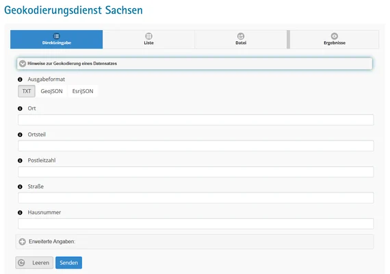 Screenshot Geokodierungsdienst