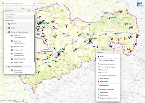 Kartenviewer Startansicht mit Beispielkarte für komplexe Informationen