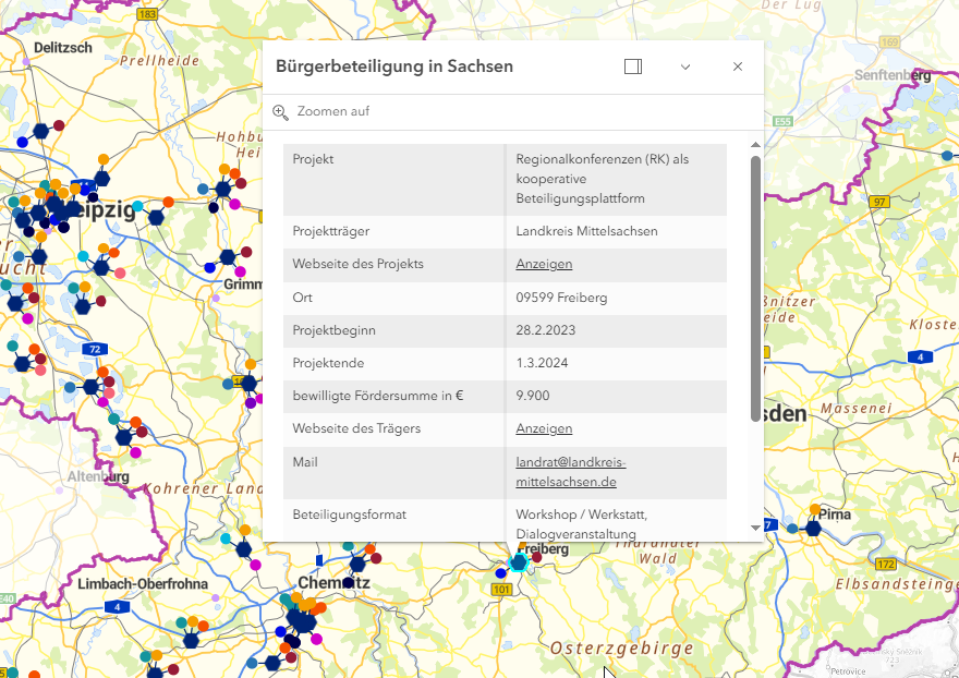 Detailansicht Sachdaten-Layer