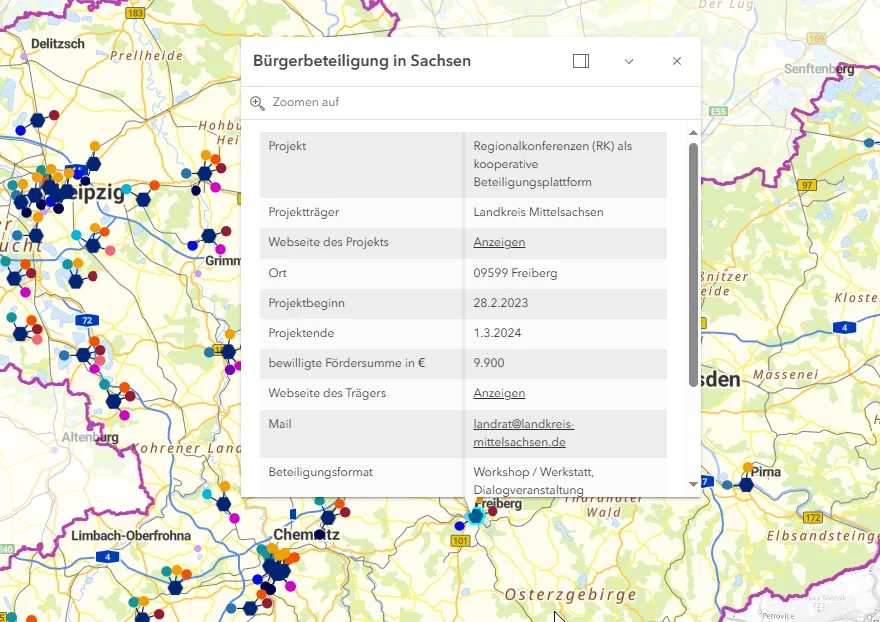Detailansicht Sachdaten-Layer