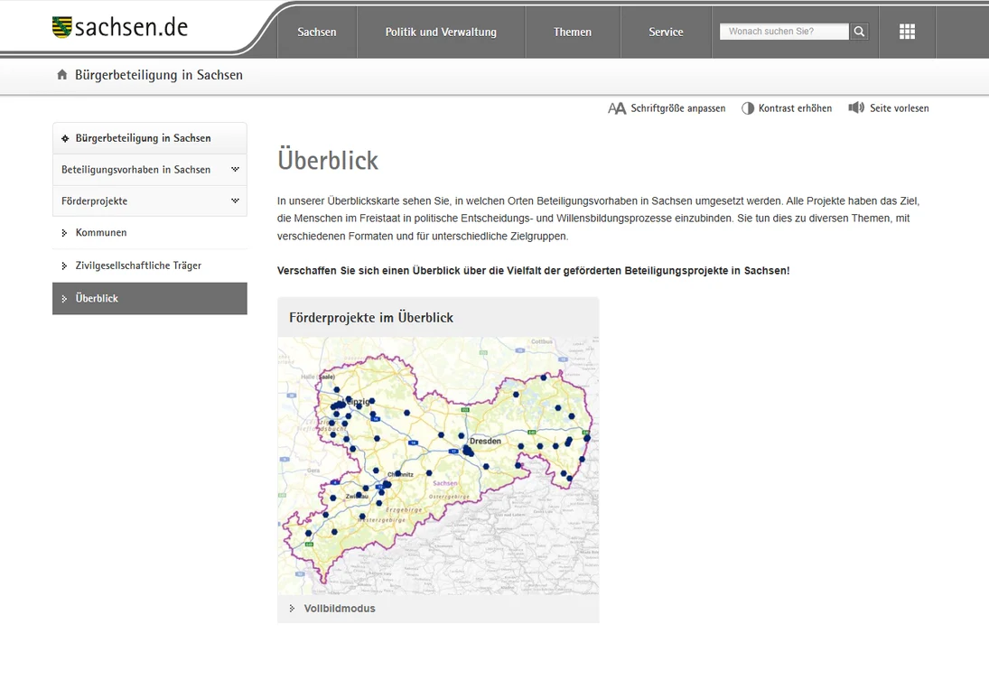 Verlinkung zur Karte auf der Webseite zur Bürgerbeteiligung