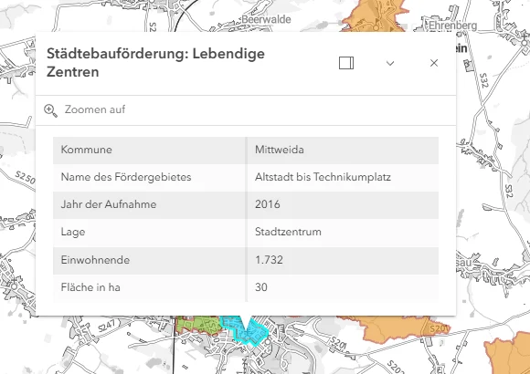 Detailansicht Sachdaten-Layer