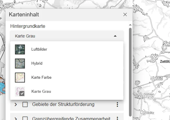 Werkzeug Karteninhalt: Auswahl der Hintergrundkarte