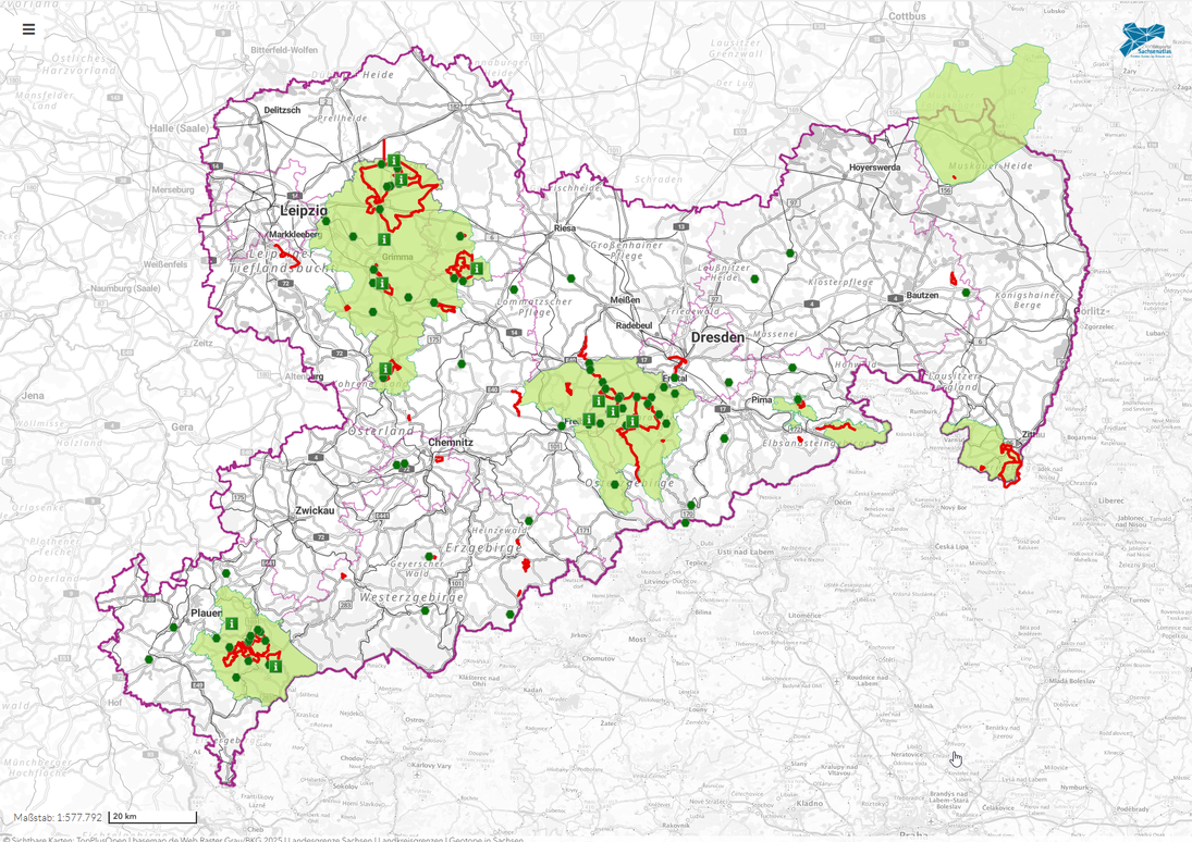 Übersichtskarte Geotope in Sachsen