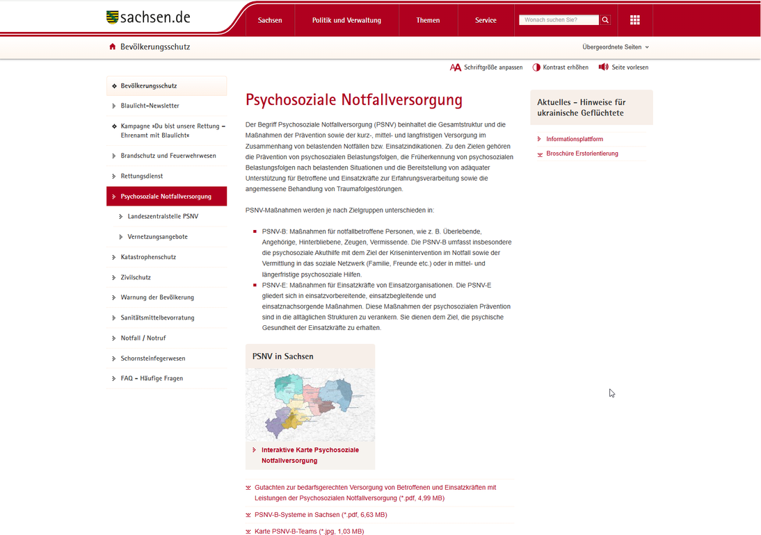 Verlinkung zur Karte auf der Webseite zum Bevölkerungsschutz