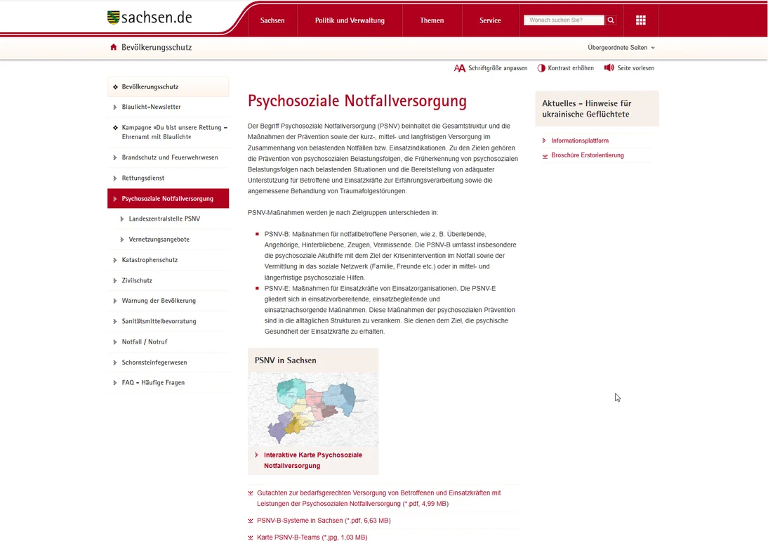 Verlinkung zur Karte auf der Webseite zum Bevölkerungsschutz