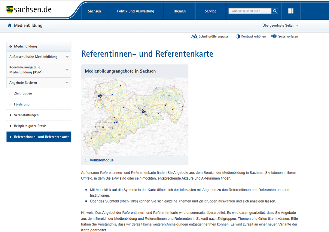 Verlinkung zur Karte auf der Webseite zur Medienbildung