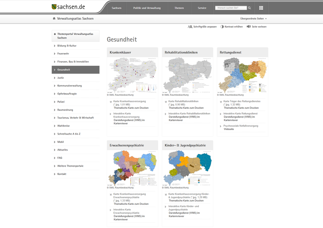 Themenportal Verwaltungsatlas: Übersicht Thema "Gesundheit"