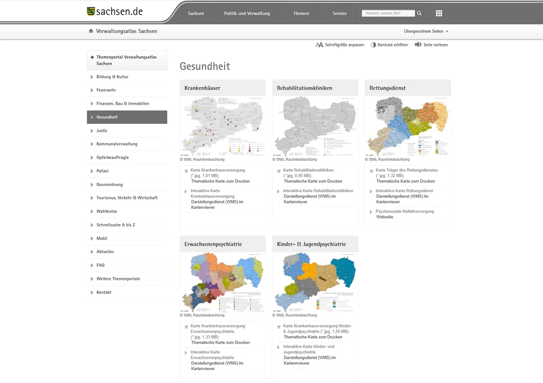 Themenportal Verwaltungsatlas: Übersicht Thema "Gesundheit"