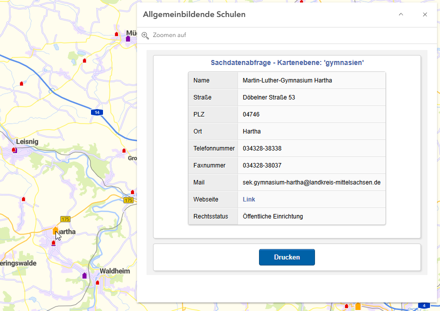 Detailansicht Sachdatenfenster