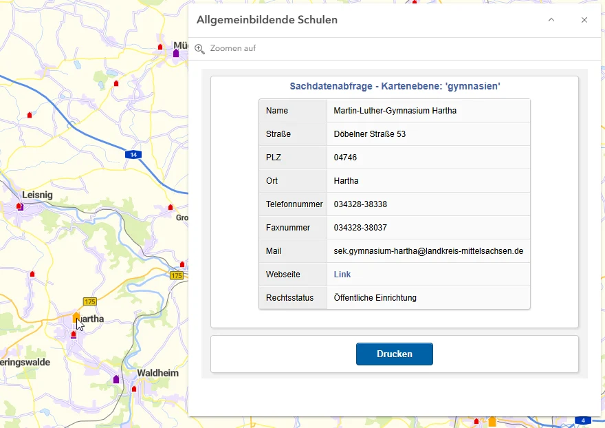 Detailansicht Sachdatenfenster