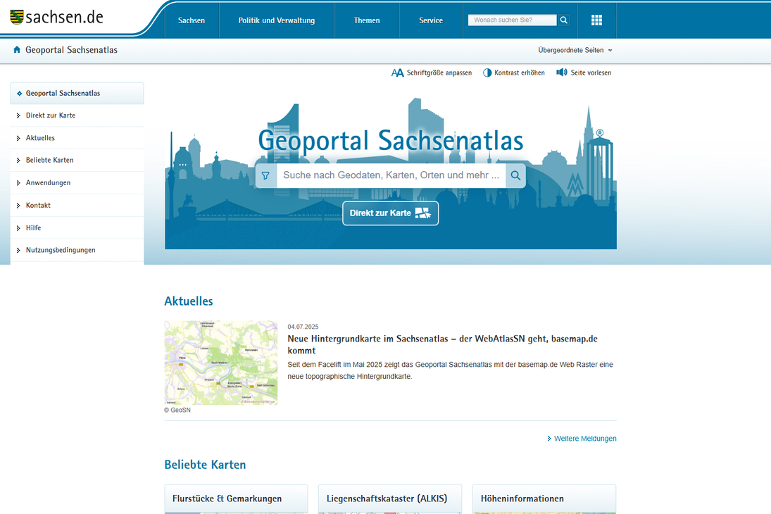 Screenshot Startseite Geoportal