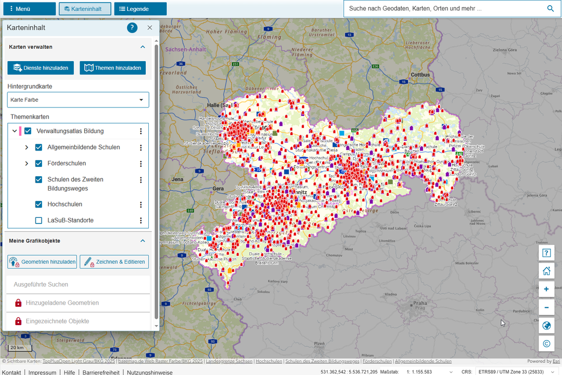 Geoviewer mit hinzugeladenen Themen
