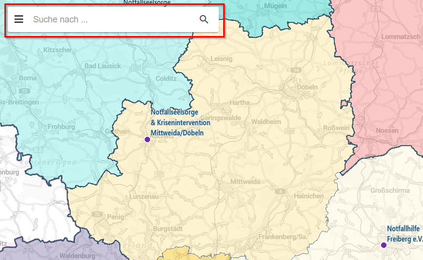 Screenshot Suchfunktion in einer individuellen Kartenanwendung