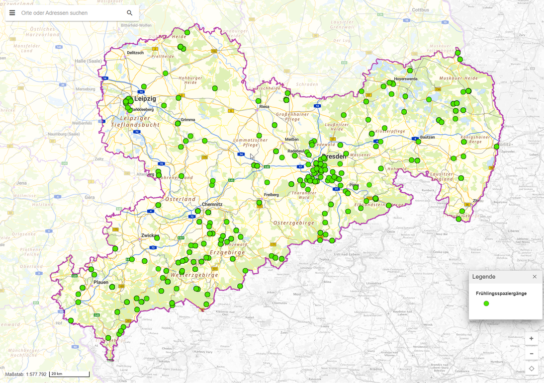 Screenshot Webkarte "Frühlingsspaziergänge"