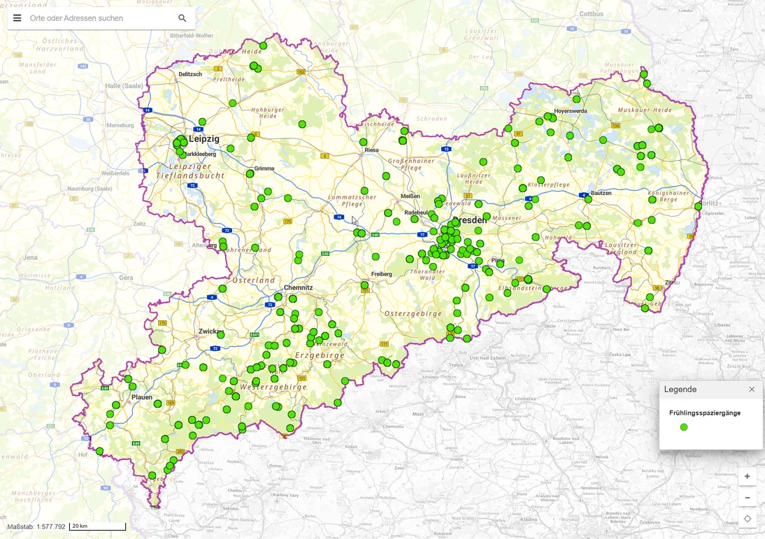 Screenshot Webkarte "Frühlingsspaziergänge"
