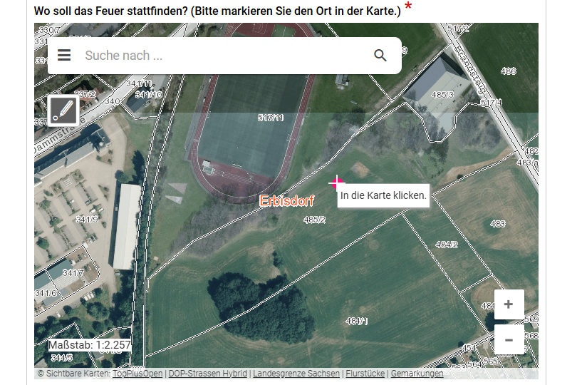 Screenshot Integration der Webkarte in das Onlineformular
