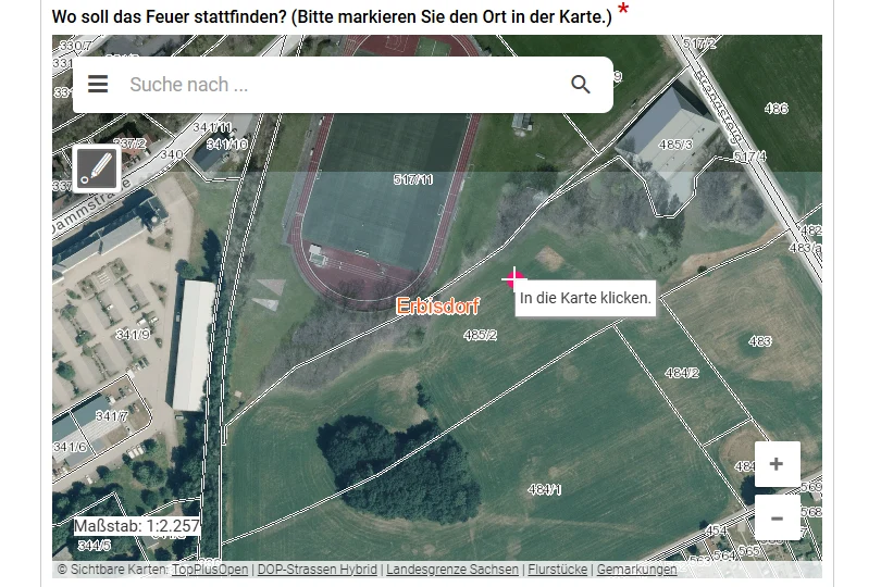 Screenshot Integration der Webkarte in das Onlineformular