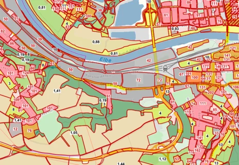 Bodenrichtwertkarte aus einem kleinen Bereich von Dresden