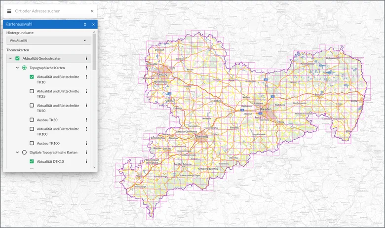 Blattschnitte der DTKs von ganz Sachsen