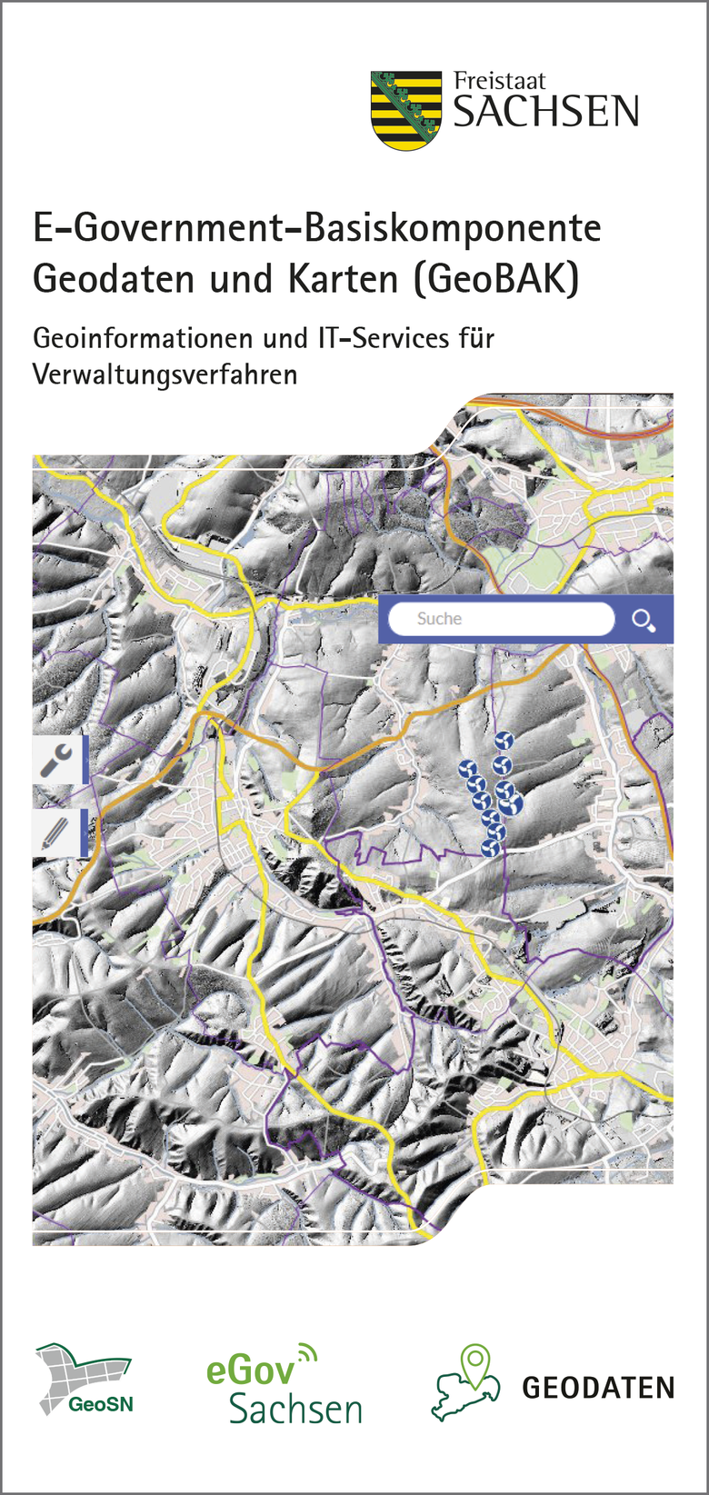 Titelseite Faltblatt E-Government-Basiskomponente Geodaten (GeoBAK)