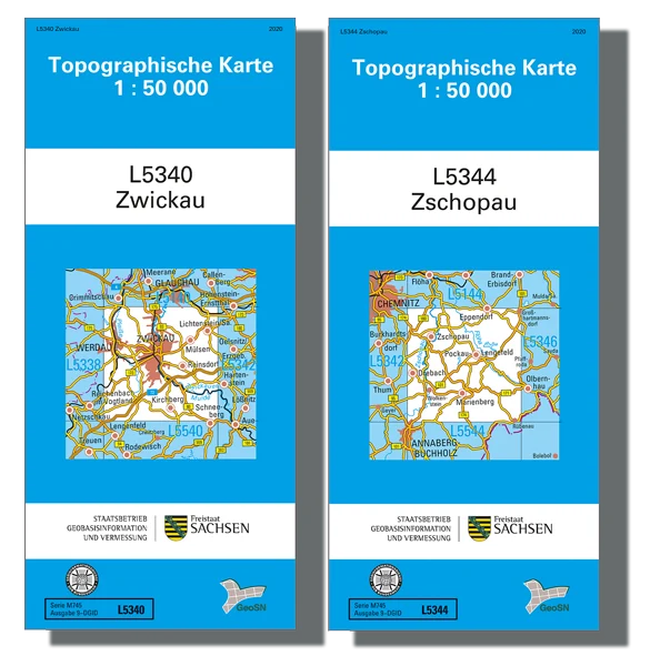 Topographische Karte von Zwickau und Zschopau