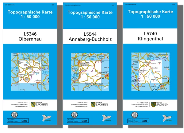 Topographische Karte von Olbernhau, Annaberg-Buchholz und Klingenthal
