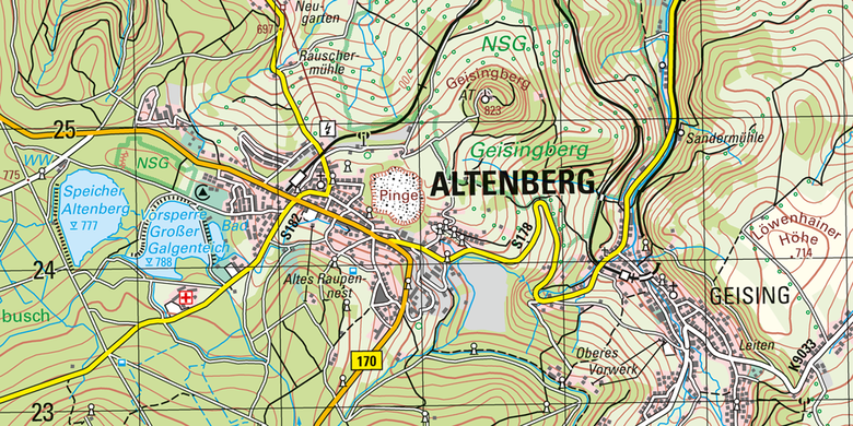 Topographische Karte von Altenberg.