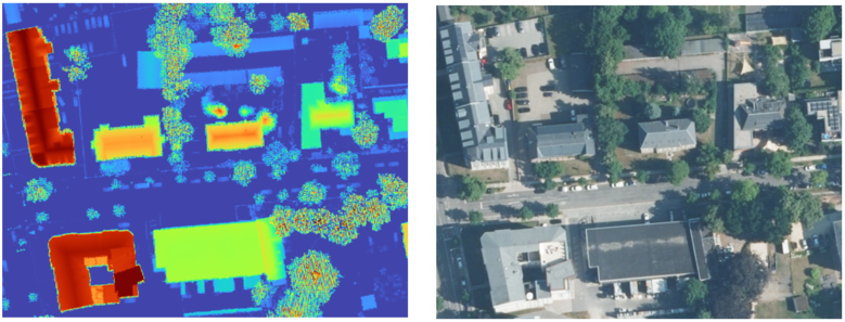 Gegenüberstellung nDOM (links) / DOP (rechts)