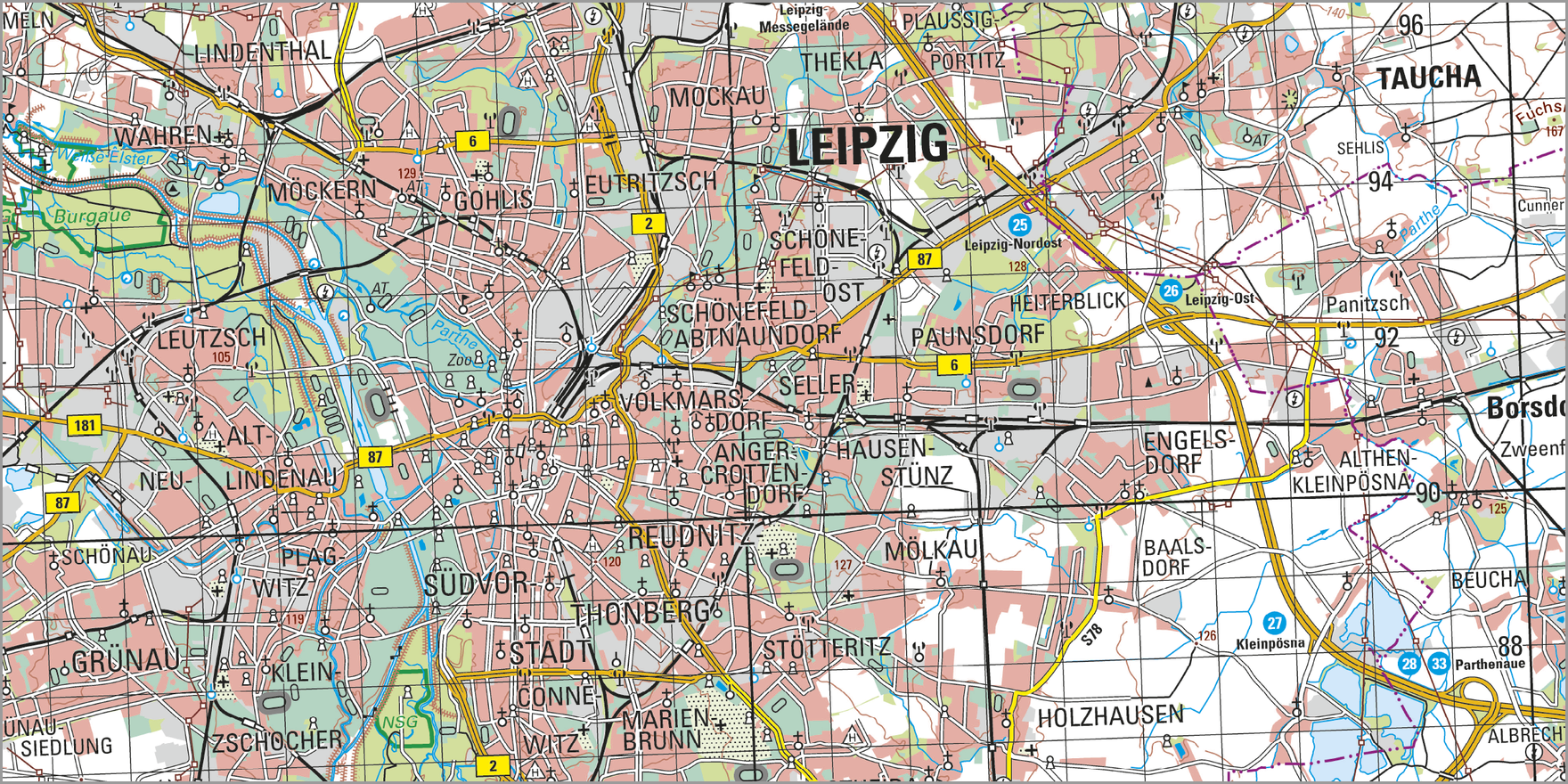 Ausschnitt aus der Topographischen Karte 1:100 000 Leipzig