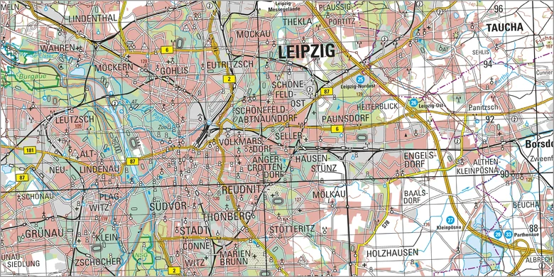 Ausschnitt aus der Topographischen Karte 1:100 000 Leipzig