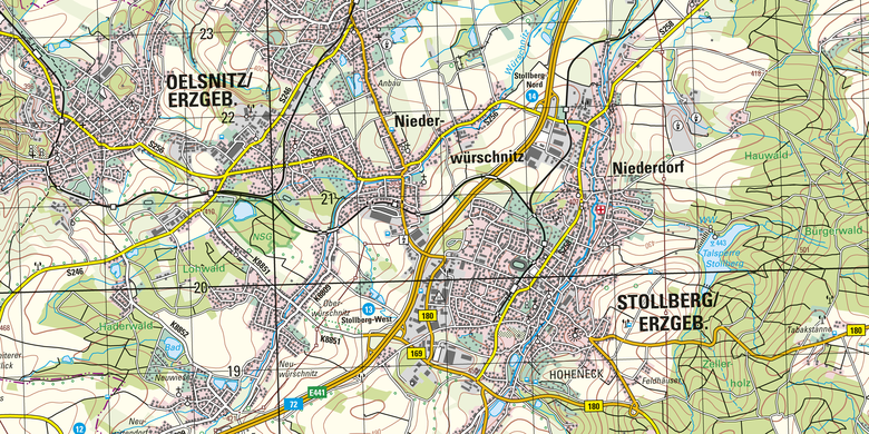 Ausschnitt aus der Topographischen Karte Stollberg/Erzgebirge im Maßstab 1:50 000