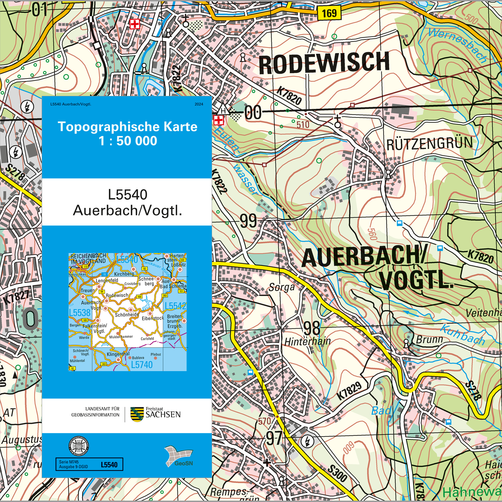Ausschnitt und Cover Topographische Karte 1 : 50 000