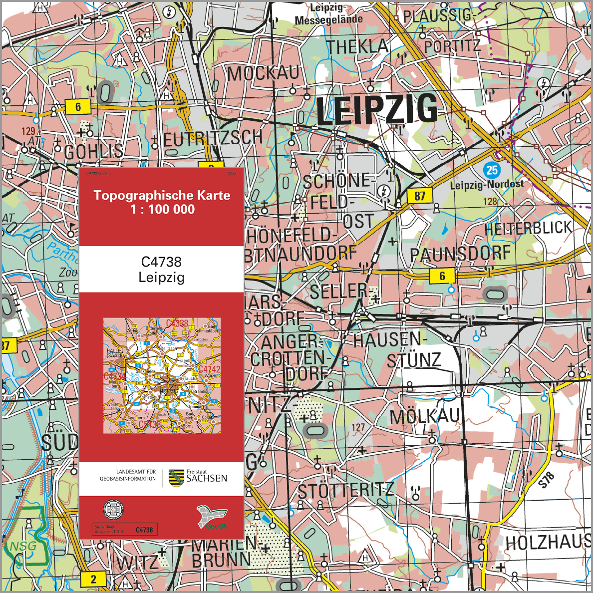 Ausschnitt und Cover Topographische Karte 1 : 100 000