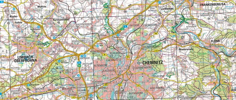 Ausschnitt der Karte C5142 Chemnitz 1 : 100 000