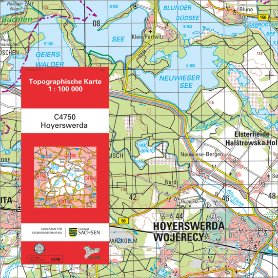 Cover und Ausschnitt der Topographischen Karte 1 : 100 000 Hoyerswerda