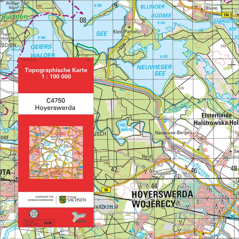 Cover und Ausschnitt der Topographischen Karte 1 : 100 000 Hoyerswerda