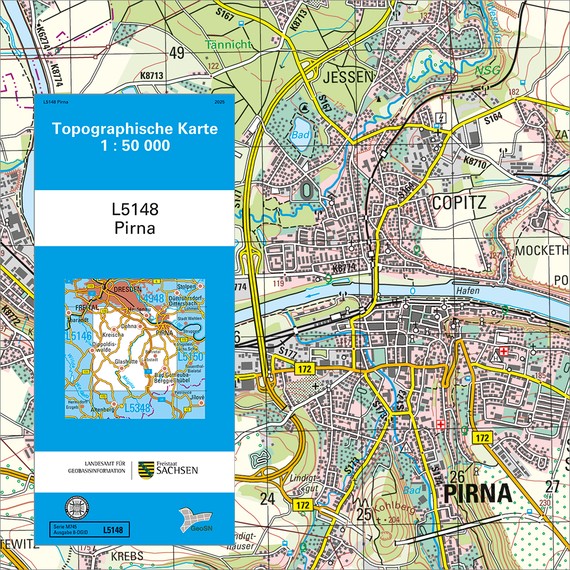 Cover und Ausschnitt der Topographischen Karte 1 : 50 000 Pirna