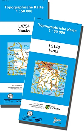 Topographische Karte von Niesky und Pirna