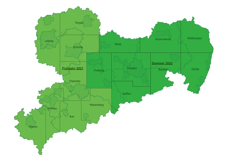 Karte für die geplanten Befliegungen von Sachsen