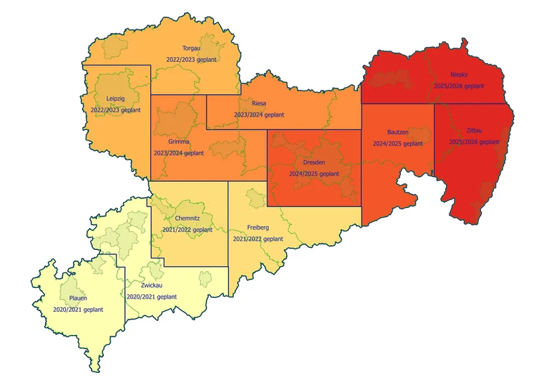 Karte der geplanten Laserscanner-Aufnahmen von Sachsen