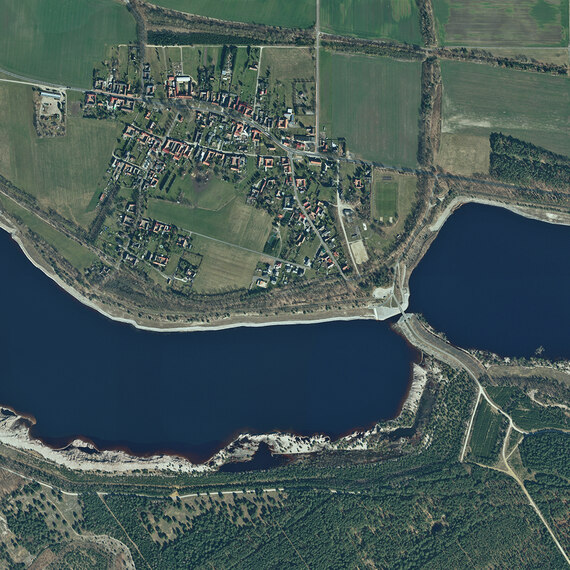 Luftbild Bluno mit Blunoer Südsee und Sabrodter See