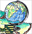 Bild von einem mit Buntstiften ausgemalten Globus und einem Sachsenlogo