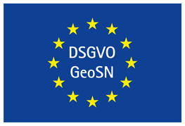 Bild von der Flagge der EU, wo in der Mitte "DSGVO und GeoSN" steht.