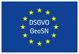 Bild von der Flagge der EU, wo in der Mitte "DSGVO und GeoSN" steht.