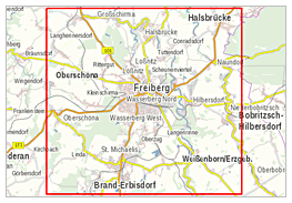 Kartenausschnitt der Stadt Freiberg im Maßstab 1:25000